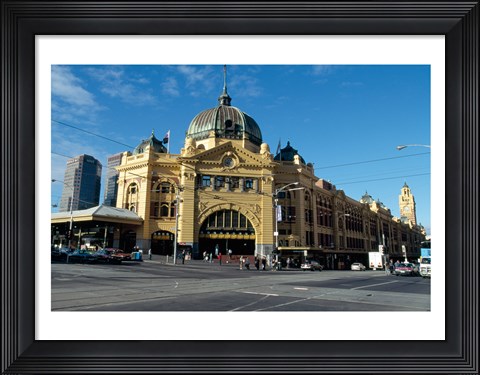 Framed Facade of a railroad station, Flinders Street Station, Melbourne, Victoria, Australia Print