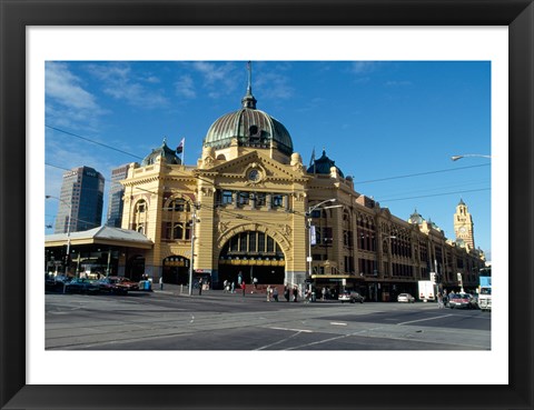 Framed Facade of a railroad station, Flinders Street Station, Melbourne, Victoria, Australia Print