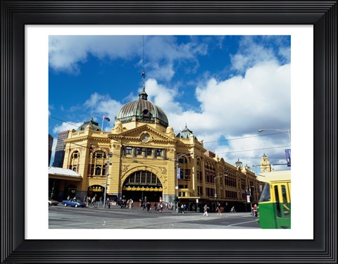 Framed Facade of a railroad station, Flinders Street Station, Melbourne, Victoria, Australia Print