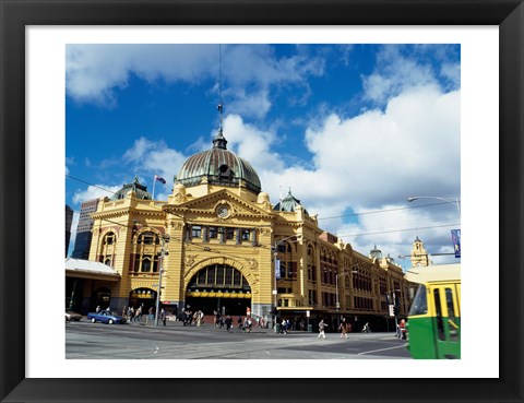 Framed Facade of a railroad station, Flinders Street Station, Melbourne, Victoria, Australia Print