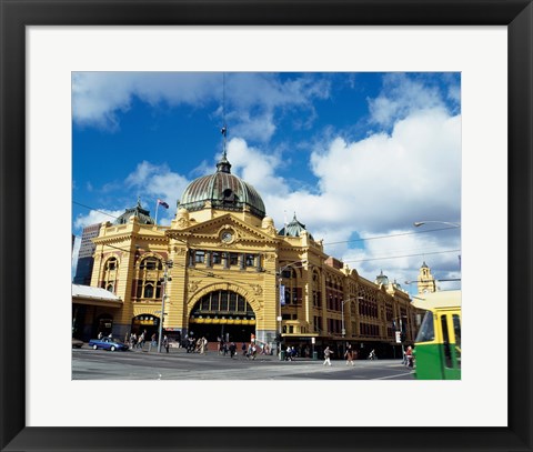 Framed Facade of a railroad station, Flinders Street Station, Melbourne, Victoria, Australia Print