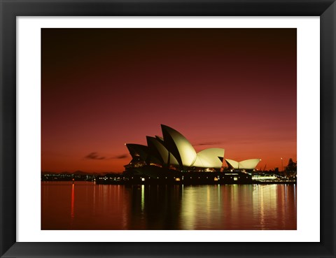 Framed Opera house lit up at night, Sydney Opera House, Sydney, Australia Print