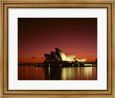 Framed Opera house lit up at night, Sydney Opera House, Sydney, Australia Print