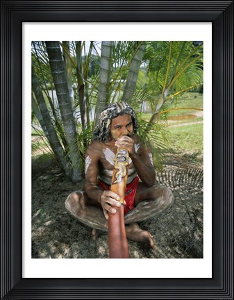 Framed Aborigine playing a didgeridoo, Cairns, Queensland, Australia Print
