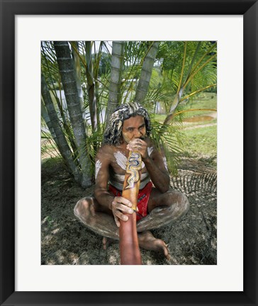 Framed Aborigine playing a didgeridoo, Cairns, Queensland, Australia Print