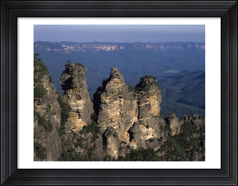 Framed High angle view of rock formations, Three Sisters, Blue Mountains, New South Wales, Australia Print