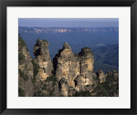 Framed High angle view of rock formations, Three Sisters, Blue Mountains, New South Wales, Australia Print