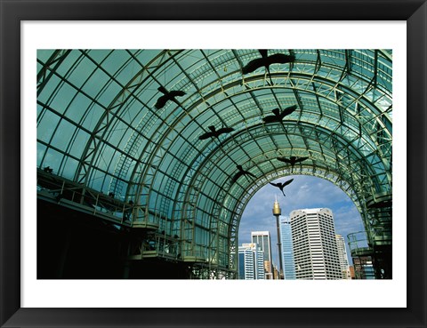 Framed Low angle view of sculptures of birds in a shopping mall Print