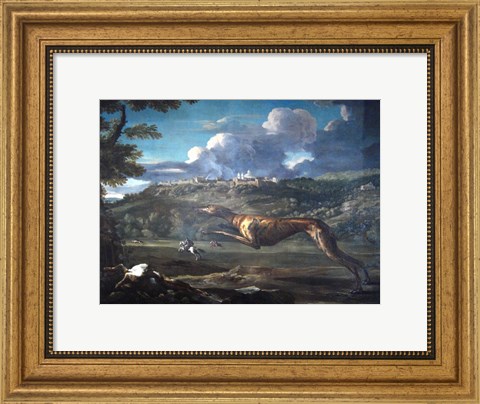 Framed Pace, Michelangelo, Greyhound, rabbit, and the Castle of Ariccia Print