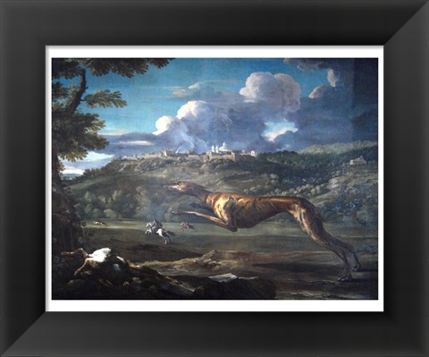 Framed Pace, Michelangelo, Greyhound, rabbit, and the Castle of Ariccia Print