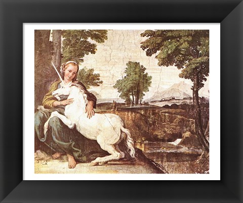 Framed Domenichino Unicorn Pal Farnese Print