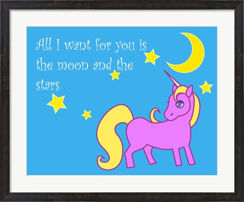 Framed Moon and Stars Unicorn Print