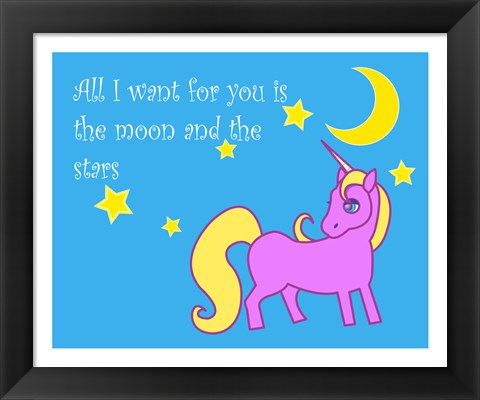 Framed Moon and Stars Unicorn Print