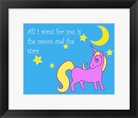 Framed Moon and Stars Unicorn Print