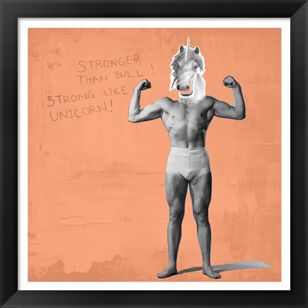 Framed Muscle Man Unicorn Print