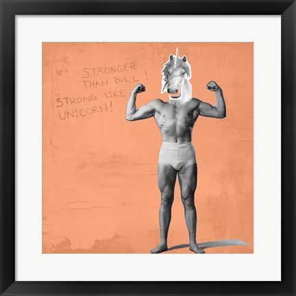 Framed Muscle Man Unicorn Print