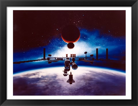 Framed Artist&#39;s Conception of Space Station Freedom Print