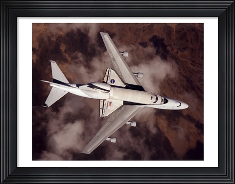 Framed B747 with Space Shuttle on it from Above Print