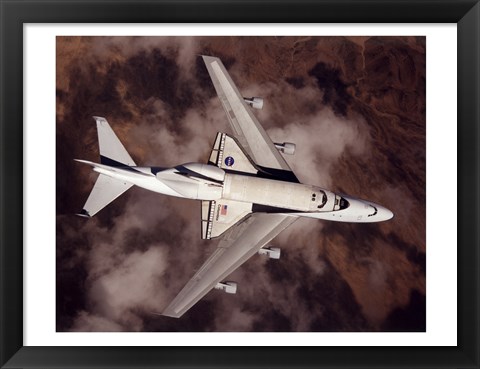 Framed B747 with Space Shuttle on it from Above Print