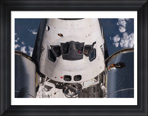 Framed Partial view of the crew cabin and forward payload bay of the space shuttle Discovery Print