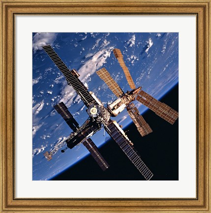 Framed Mir Space Station And Earth Print