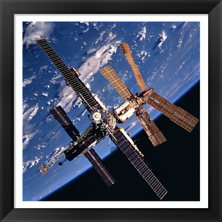 Framed Mir Space Station And Earth Print