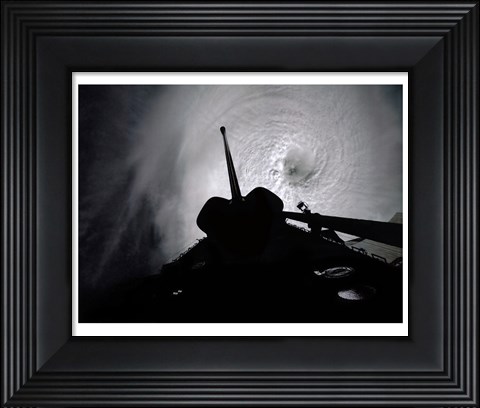 Framed Orbiter Columbia Passes Over the Eye of Typhoon Owen Print