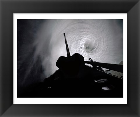 Framed Orbiter Columbia Passes Over the Eye of Typhoon Owen Print