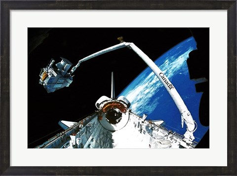 Framed Shuttle discovery Satelite deployment Print