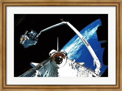Framed Shuttle discovery Satelite deployment Print
