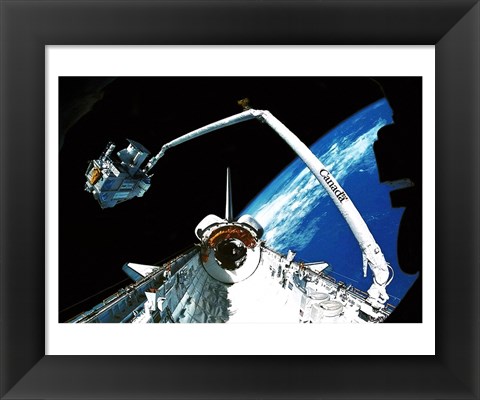 Framed Shuttle discovery Satelite deployment Print