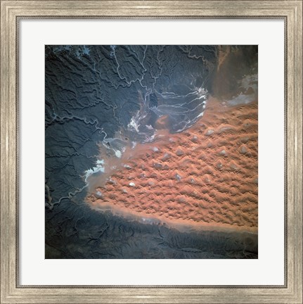 Framed Spectacular view of dune fields in Algeria photographed from orbit Print