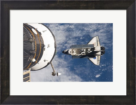 Framed STS-129 Atlantis approaches the ISS and Soyuz Print