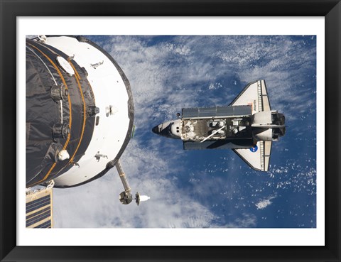 Framed STS-129 Atlantis approaches the ISS and Soyuz Print