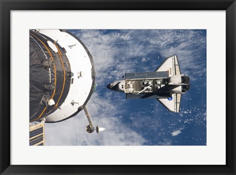 Framed STS-129 Atlantis approaches the ISS and Soyuz Print