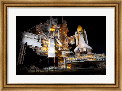 Framed STS-135 Atlantis and payload canister on Launch Pad Print