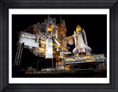 Framed STS-135 Atlantis and payload canister on Launch Pad Print