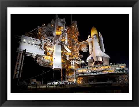 Framed STS-135 Atlantis and payload canister on Launch Pad Print