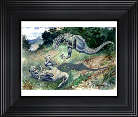 Framed Tyrannosaurus Frolicking With Another Print