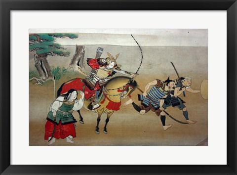 Framed Illustrated Story of Night Attack on Yoshitsune&#39;s Residence At Horikawa, 16th Century Print