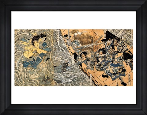 Framed Kuniyoshi Utagawa, The ghost of Taira Tomomori, Daimotsu bay Print