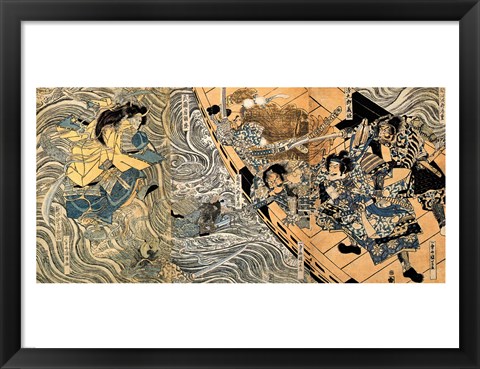 Framed Kuniyoshi Utagawa, The ghost of Taira Tomomori, Daimotsu bay Print