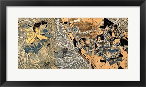 Framed Kuniyoshi Utagawa, The ghost of Taira Tomomori, Daimotsu bay Print