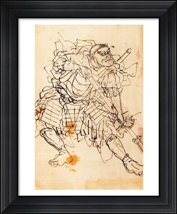 Framed Samurai holding a halberd Print