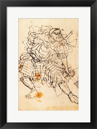Framed Samurai holding a halberd Print