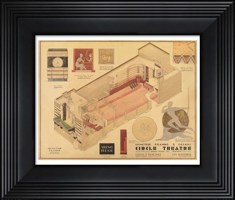 Framed Circle Theatre isometric drawing 1932 Print