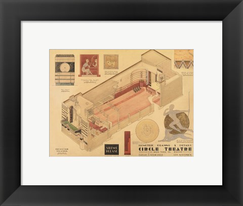 Framed Circle Theatre isometric drawing 1932 Print
