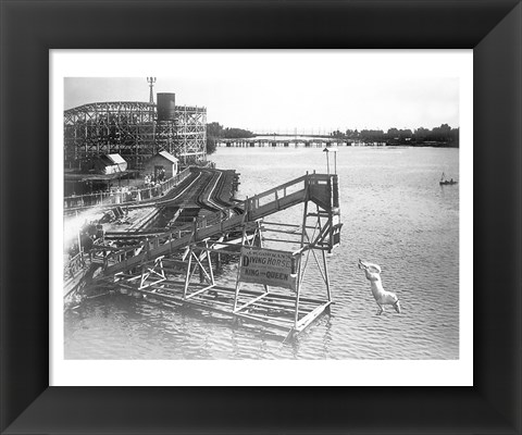 Framed diving horse at the Hanlan&#39;s Point Amusement Park, Toronto, Canada. Print