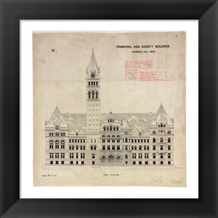 Framed Municipal and County Buildings Toronto July 1887 Print