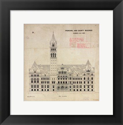 Framed Municipal and County Buildings Toronto July 1887 Print